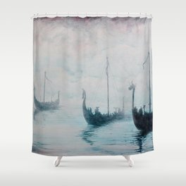 Viking Ships from the Mist Shower Curtain