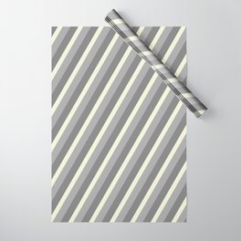 [ Thumbnail: Gray, Beige & Dark Grey Colored Lined/Striped Pattern Wrapping Paper ]