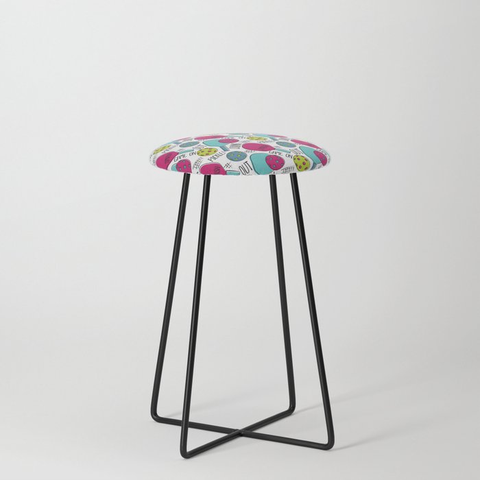 Pickleball Pattern Graphic Blue Magenta Lime Counter Stool