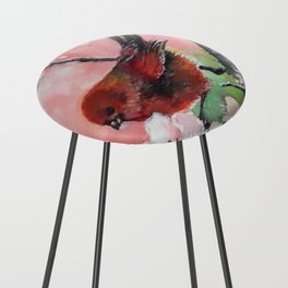 Red Summer Tanager on pink cherry blossom Counter Stool