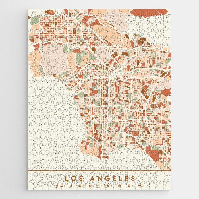 LOS ANGELES CALIFORNIA CITY MAP EARTH TONES Jigsaw Puzzle