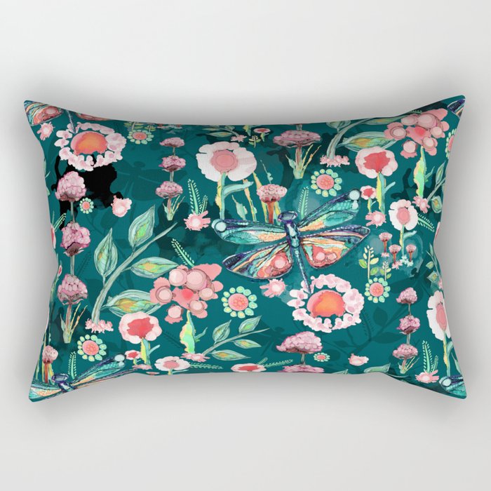 Botanical Dragonfly Garden Rectangular Pillow