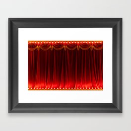 Theater red curtain and neon lamp around border Framed Art Print