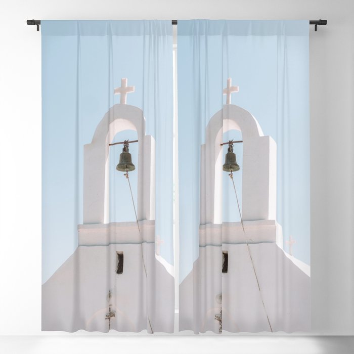 Greek White Church to the Blue Sky | Landscape and Town Travel Photography on the Islands of Greece | European Summer Art Blackout Curtain