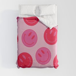 Large Pink and Red Vsco Smiley Face Pattern - Preppy Aesthetic Duvet Cover