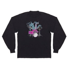 Octopus Playing Drums - Blue Long Sleeve T Shirt