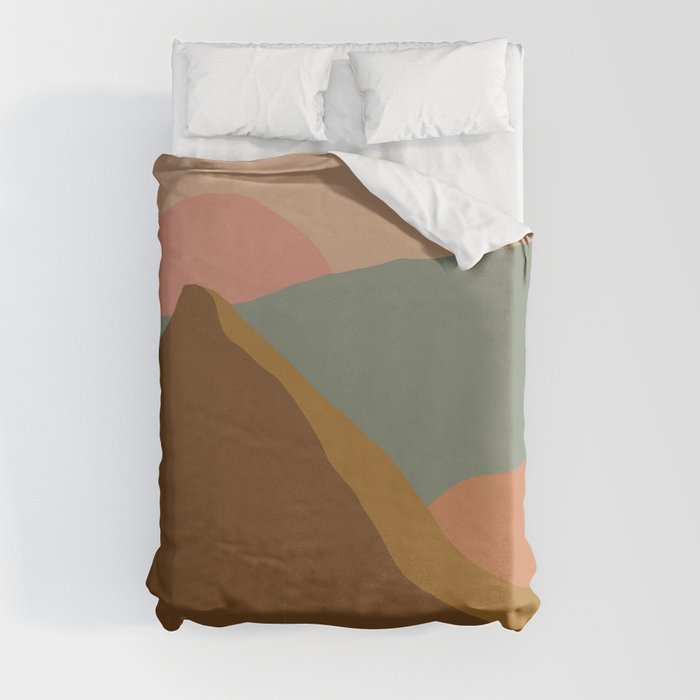 Minimalistic Bohemian Landscape in Muted Earthy Colors Duvet Cover