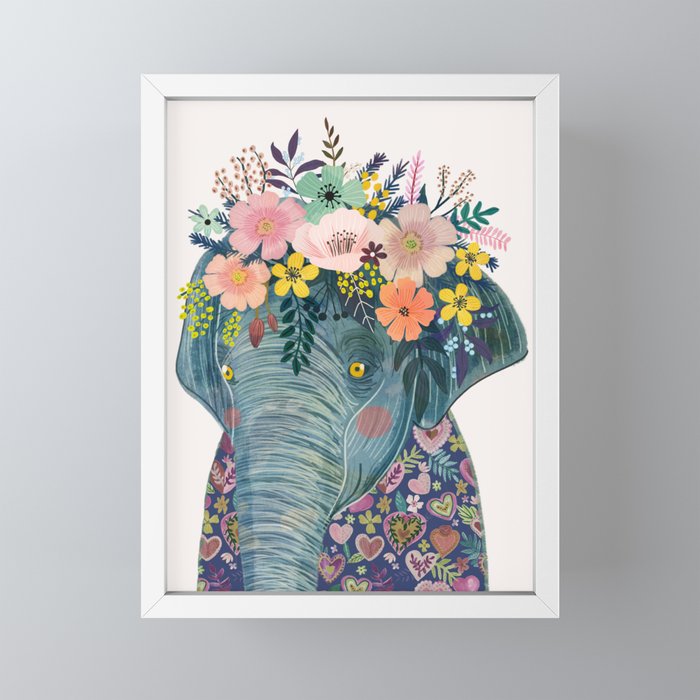 Elephant With Flowers On Head Framed Mini Art Print By Miacharro