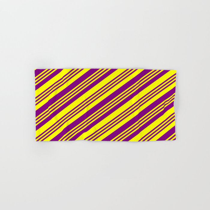 Purple and Yellow Colored Lined Pattern Hand & Bath Towel