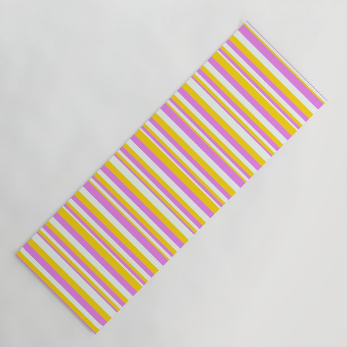 Violet, Yellow, and Mint Cream Colored Lines Pattern Yoga Mat
