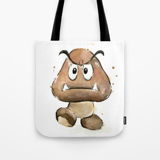Goomba Watercolor Painting Mario Gamer Videogame Art Tote Bag