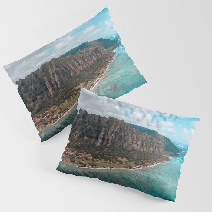 Coastal Honolulu, Hawaii turquise ocean aerial view tropical coast landscape color photograph / photography Pillow Sham