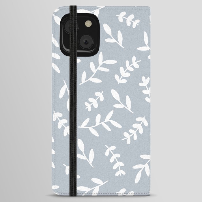 Leaves Pattern (white/dusty blue/gray) iPhone Wallet Case