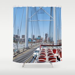 South Africa Photography - Double-Decker Bus Driving Over A Bridge Shower Curtain