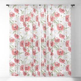 Daisy and Poppy Seamless Pattern Sheer Curtain