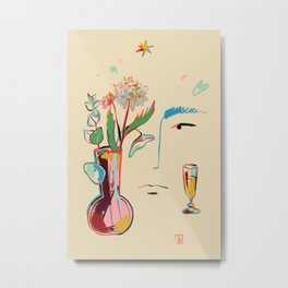 MAKE A WISH Metal Print | Drawing, Mintgreen, Matisse, Botanical, New Year, Curated, Champagne, Eye, New Me, Face 