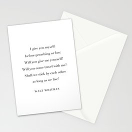 I Give You Myself Quote by Walt Whitman Stationery Card