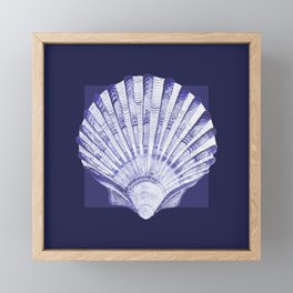 Scallop sea shell in Midnight navy blue Framed Mini Art Print