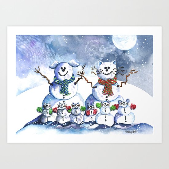 It's Snowing Cats and Dogs (and Mice too) Art Print