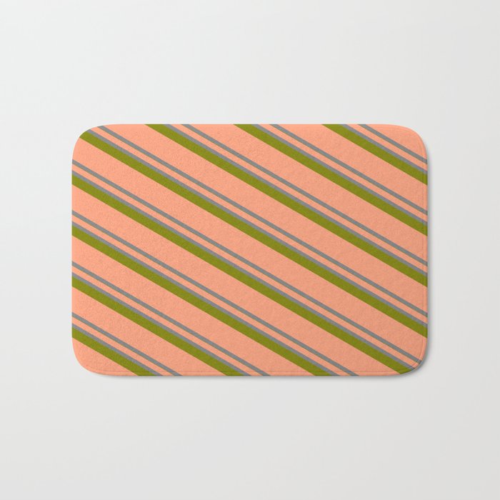 Light Salmon, Grey & Green Colored Lined/Striped Pattern Bath Mat