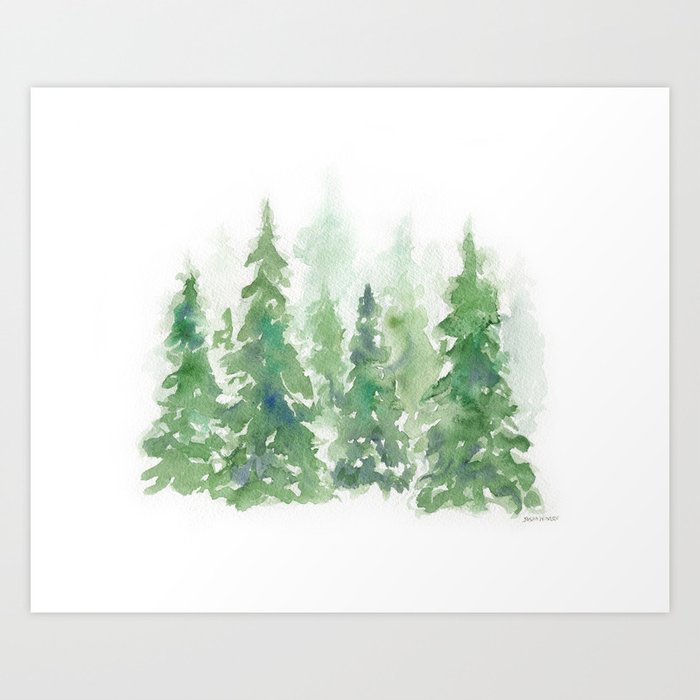 Pine Trees Watercolor Art Print