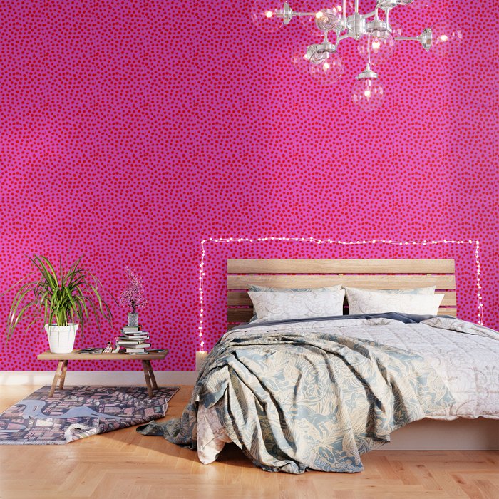 Keep me Wild Animal Print - Pink with Red Spots Wallpaper