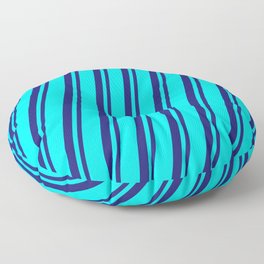 [ Thumbnail: Cyan & Midnight Blue Colored Striped/Lined Pattern Floor Pillow ]