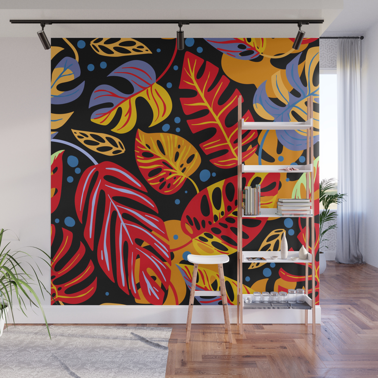 Monstera Leaves Colorful Tropical Jungle Wall Mural By Vickybragomitchell Society6