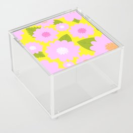 Cheerful Summer Pink Flowers On Bright Yellow Acrylic Box