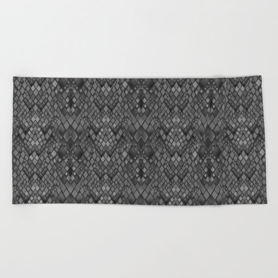 Abstract and faux crocodile skin .Texture Dark gray . Beach Towel