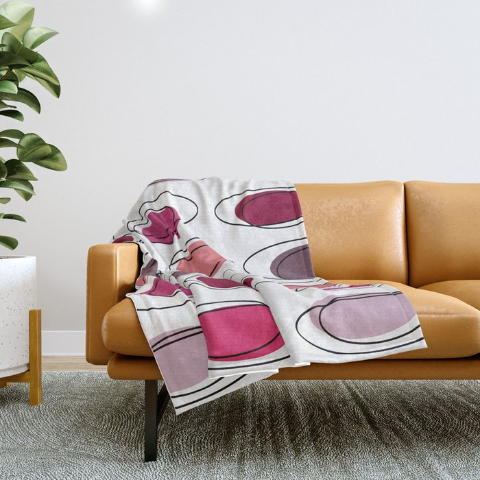 Mid Century Modern Ovals Scribbles Pink Throw Blanket