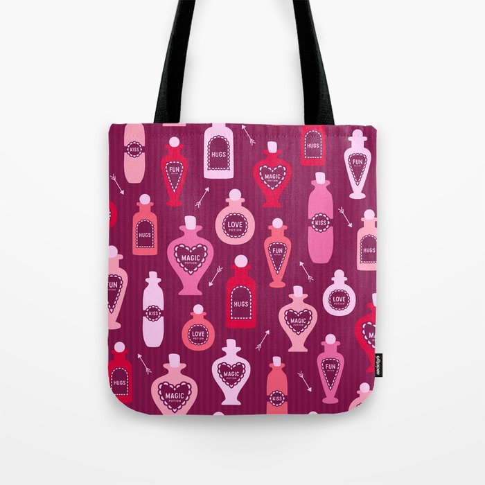 Retro Valentine's magic potion bottles burgundy pattern Tote Bag