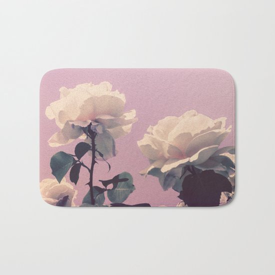 Vintage Spring Pearl White Roses Lavender Sky Bath Mat