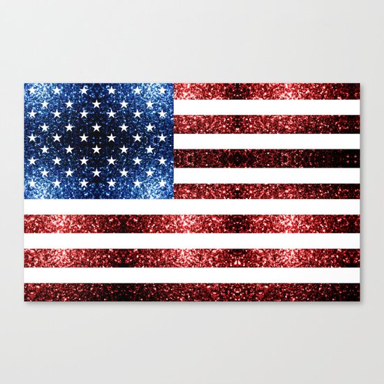 USA flag red blue sparkles glitters Canvas Print