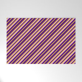 [ Thumbnail: Indigo, Goldenrod & Pink Colored Pattern of Stripes Welcome Mat ]