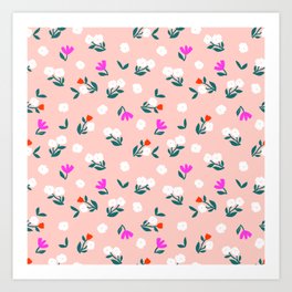 Dainty Blooms Pattern - Pink Art Print