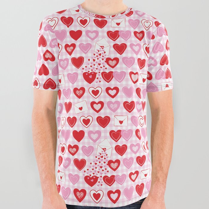 Kitschy Valentine Hearts Love Letters All Over Graphic Tee