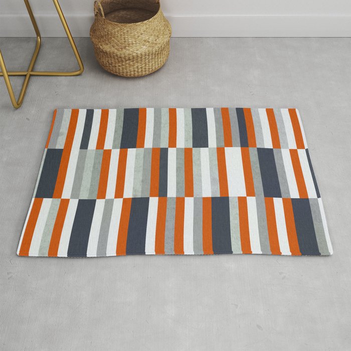 Orange, Navy Blue, Gray / Grey Stripes, Abstract Nautical Maritime Design by Rug