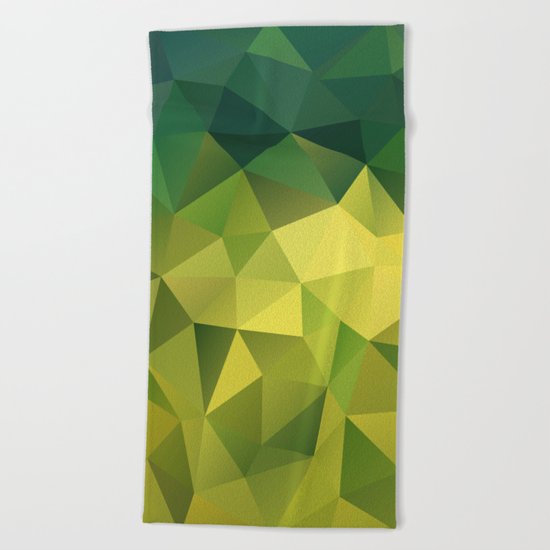 Abstract of triangles polygon in green yellow lime colors Beach Towel