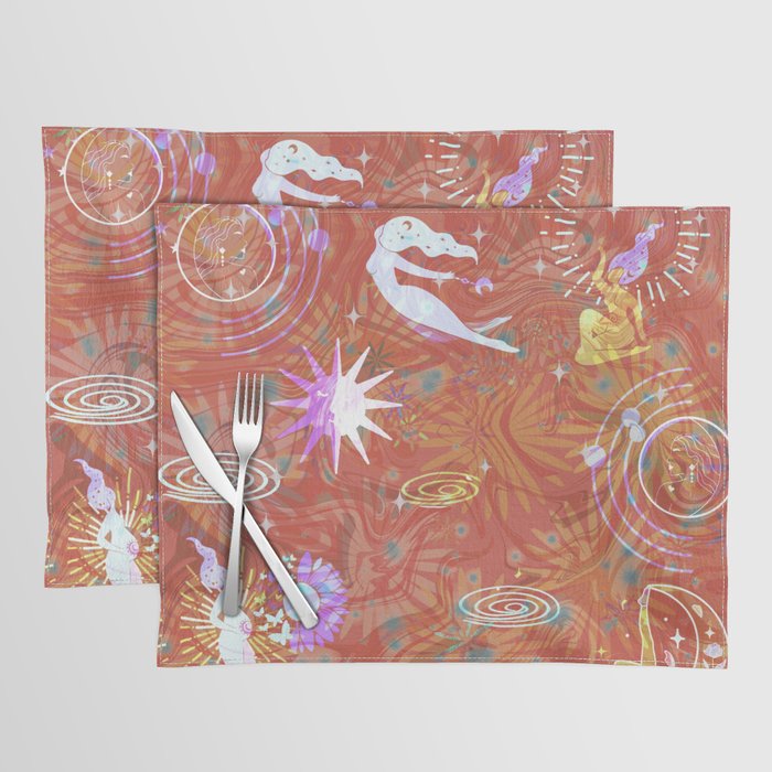 Moon goddess in a burnt sunset background  Placemat