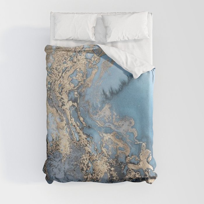 Gold and Blue Marble Duvet Cover