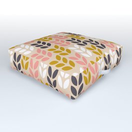 70s Retro Art Leaf Pattern in Mustard and Pink Outdoor Floor Cushion