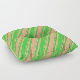 [ Thumbnail: Light Salmon & Lime Green Colored Lines Pattern Floor Pillow ]