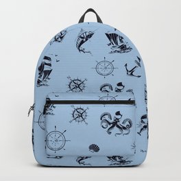 Pale Blue And Blue Silhouettes Of Vintage Nautical Pattern Backpack