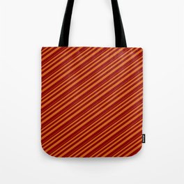 [ Thumbnail: Chocolate and Dark Red Colored Lined/Striped Pattern Tote Bag ]