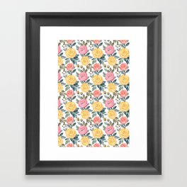 Pink and yellow watercolor flowers Framed Art Print