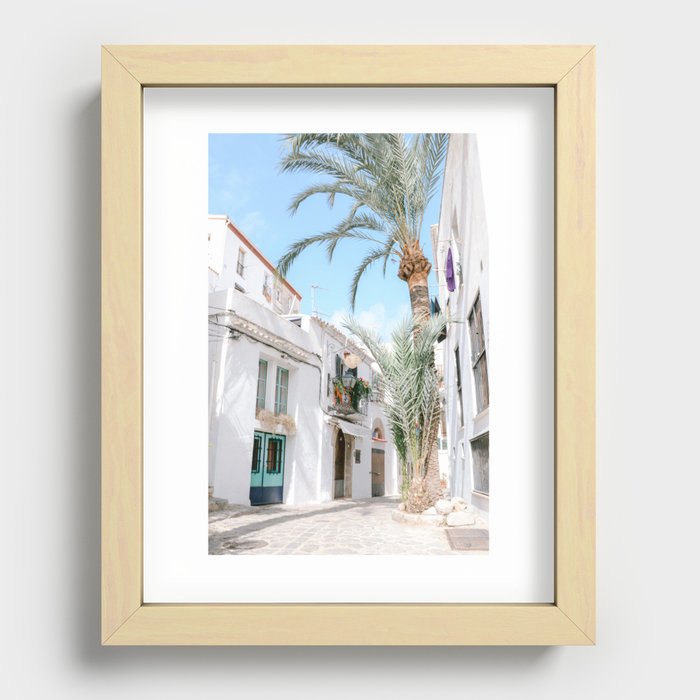 Street in Ibiza old town | Travel photography Europe | Fine art print palm tree Eivissa | Holiday and travel art Recessed Framed Print