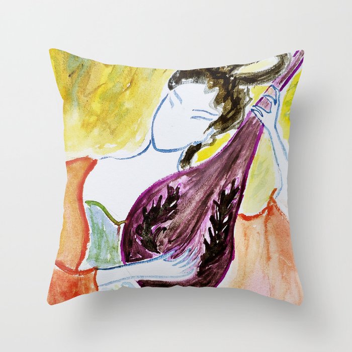 beauty playing lute Throw Pillow