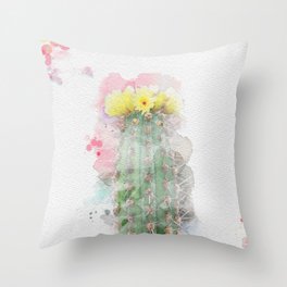 Yellow flower cactus Throw Pillow