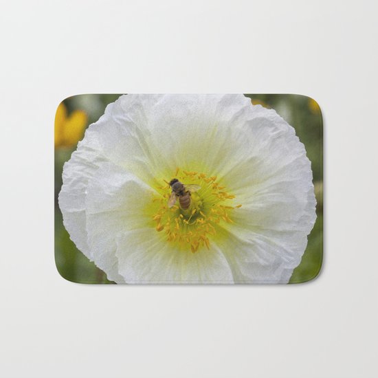 White Poppy with Bee Bath Mat